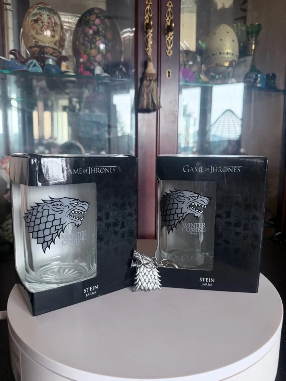 Stark Glass Stein - White Direwolf Design